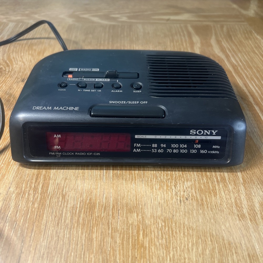 Sony Alarm Clock Model ICF-C25 Vintage Dream Machine Tested Black Vintage AM FM‎